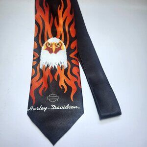 Harley Davidson Necktie Flaming Eagle Ralph Marlin 2004 Black and Orange